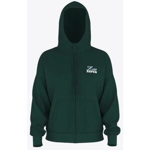 Victoria's Secret PINK M Ivy Fleece Campus Full-Zip Hoodie Deep Forest Aspen